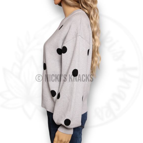 Premise Gray Black Polka Dot Puff Sleeve Stretch Knit Sweater Pullover Size XS - Picture 5 of 11